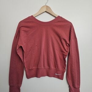 Nike‎ Yoga Dri-FIT Cropped Sweatshirt Rose Pink XS Thumbholes Cutout Back